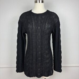 Perez Baby Alpaca Wool Tunic Sweater Sz XL Black Scalloped Cable Knit Open Knit